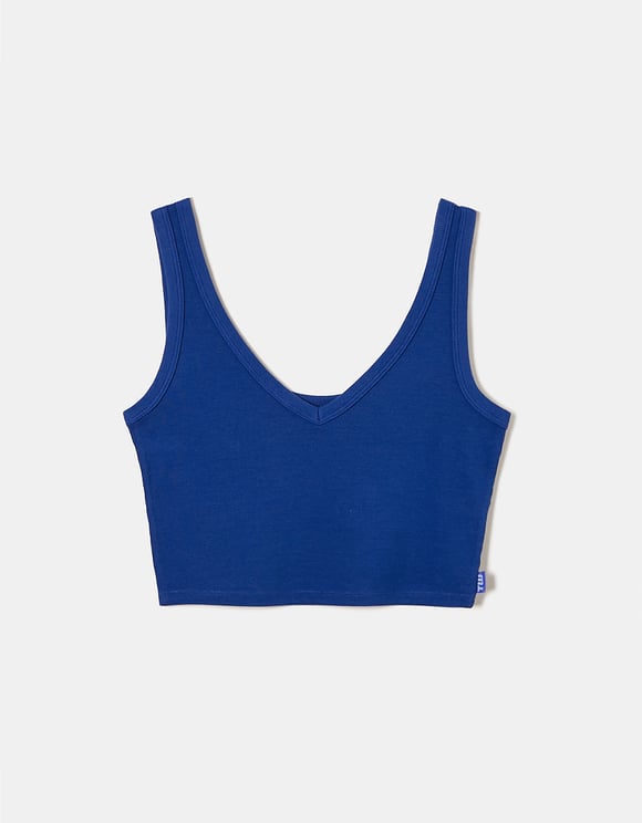 Ladies Basic Blue Tank Top-Ghost Front View