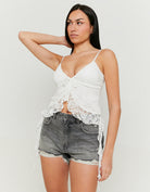 Tally Weijl White Lace Top With Ruffles WHITE front view