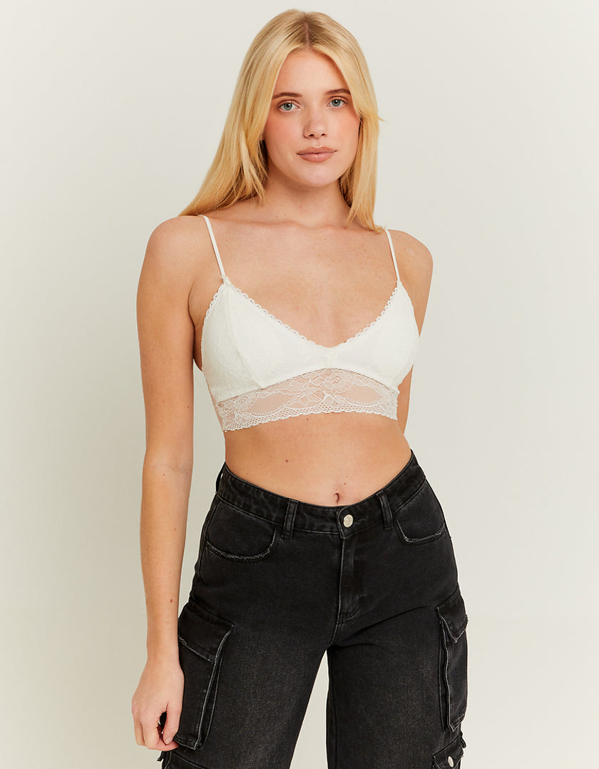 Ladies White Lace Bralet-Model Front View