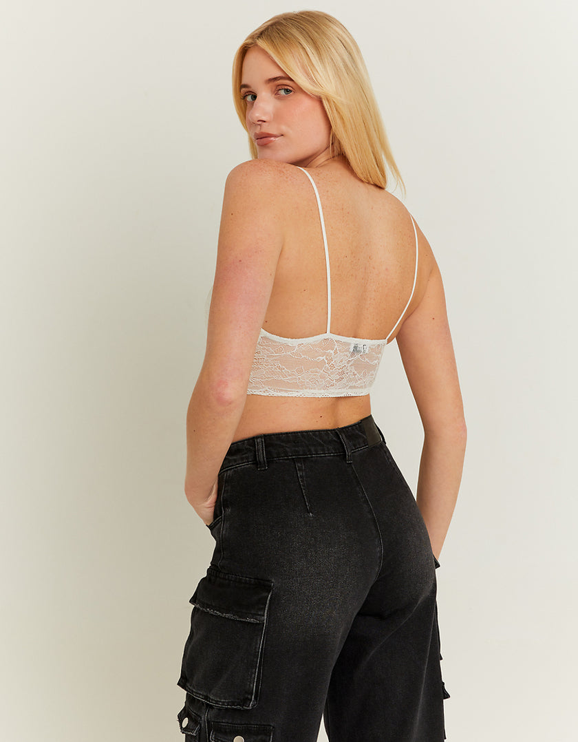 Ladies White Lace Bralet-Model Back View