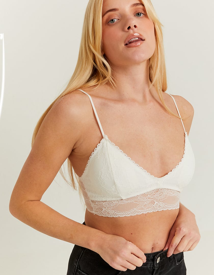 Ladies White Lace Bralet-Closer View of Front