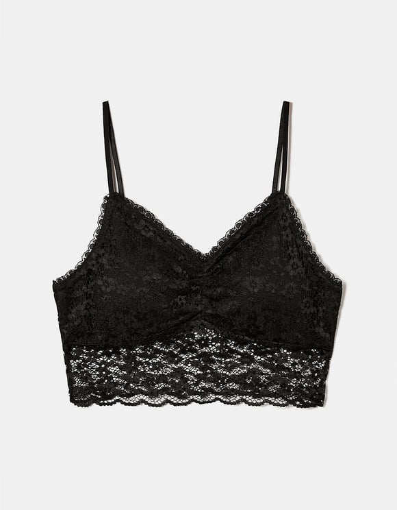Ladies Black Bralette With Lace-Front View