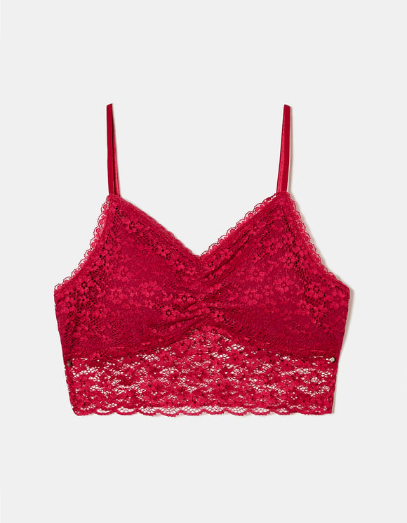 Ladies Pink Bralette With Lace-Ghost Front View