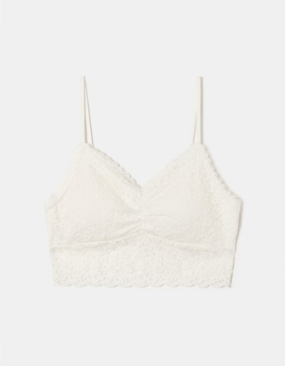 Ladies White Bralette With Lace-Front View