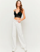 Ladies Black Lace Bralette-Model Full Front View