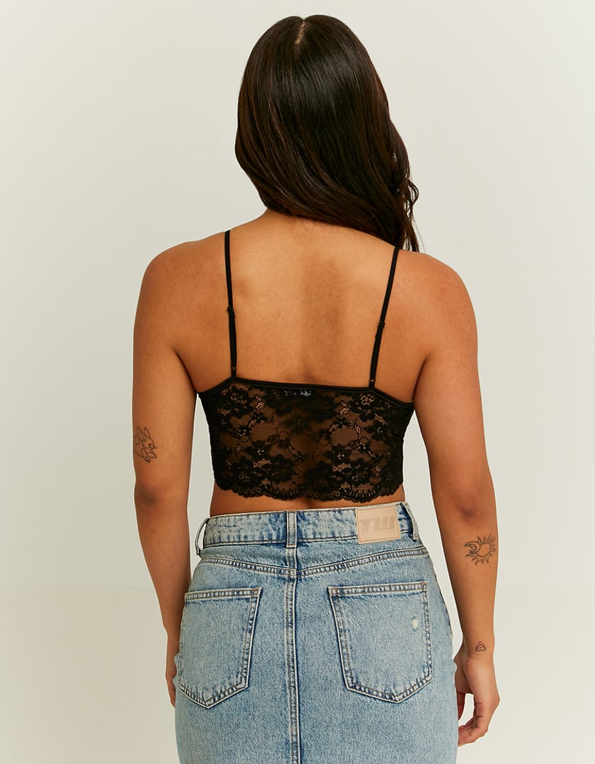 Ladies Black Lace Bralette-Model Back View