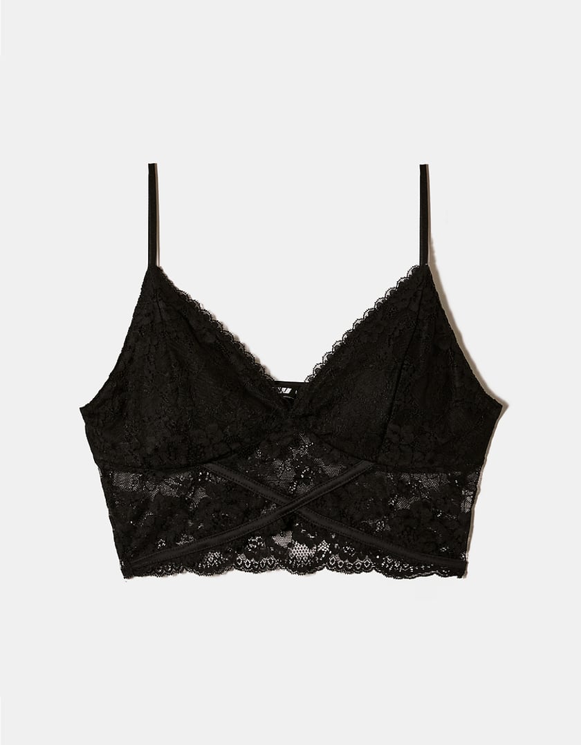 Ladies Black Lace Bralette-Front View