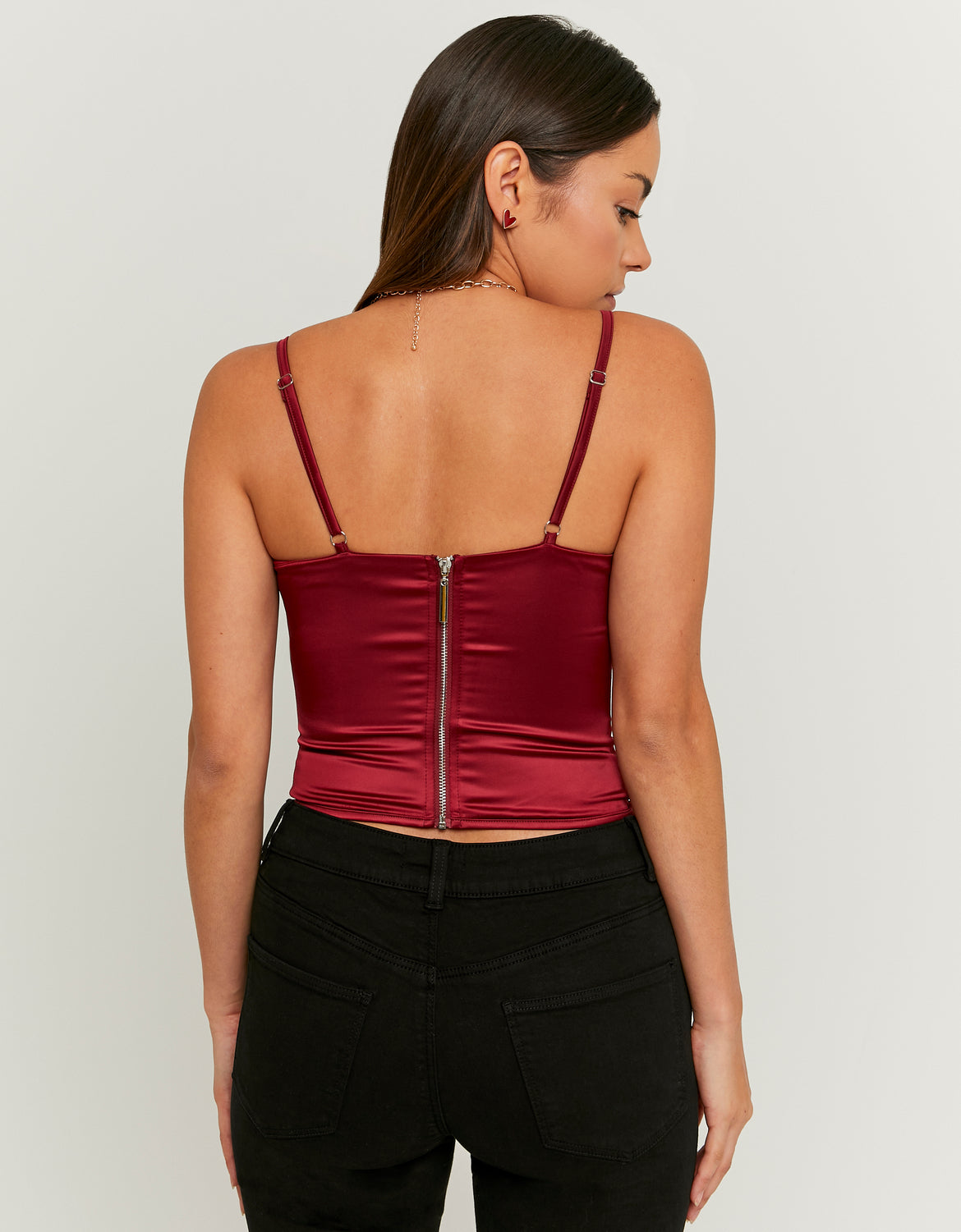 Ladies Red Satin Corset Top-Back View