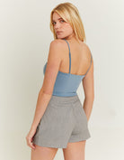 Tally Weijl Blue Corset Top With Chain Strass Straps BLUE model front view