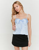 Tally Weijl Blue Satin Top With Bow BLUE model front view