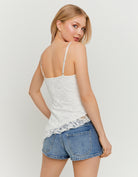 Tally Weijl White Asymmetric Lace Top with Ruffles WHITE detail view