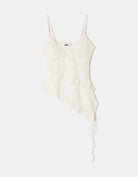 Tally Weijl White Asymmetric Lace Top with Ruffles WHITE back view