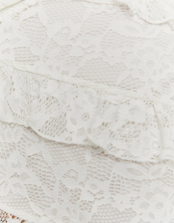 Tally Weijl White Asymmetric Lace Top with Ruffles WHITE side view
