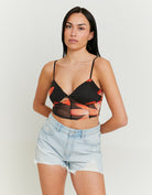 Tally Weijl Mesh Crop Top With Floral Print Black front view