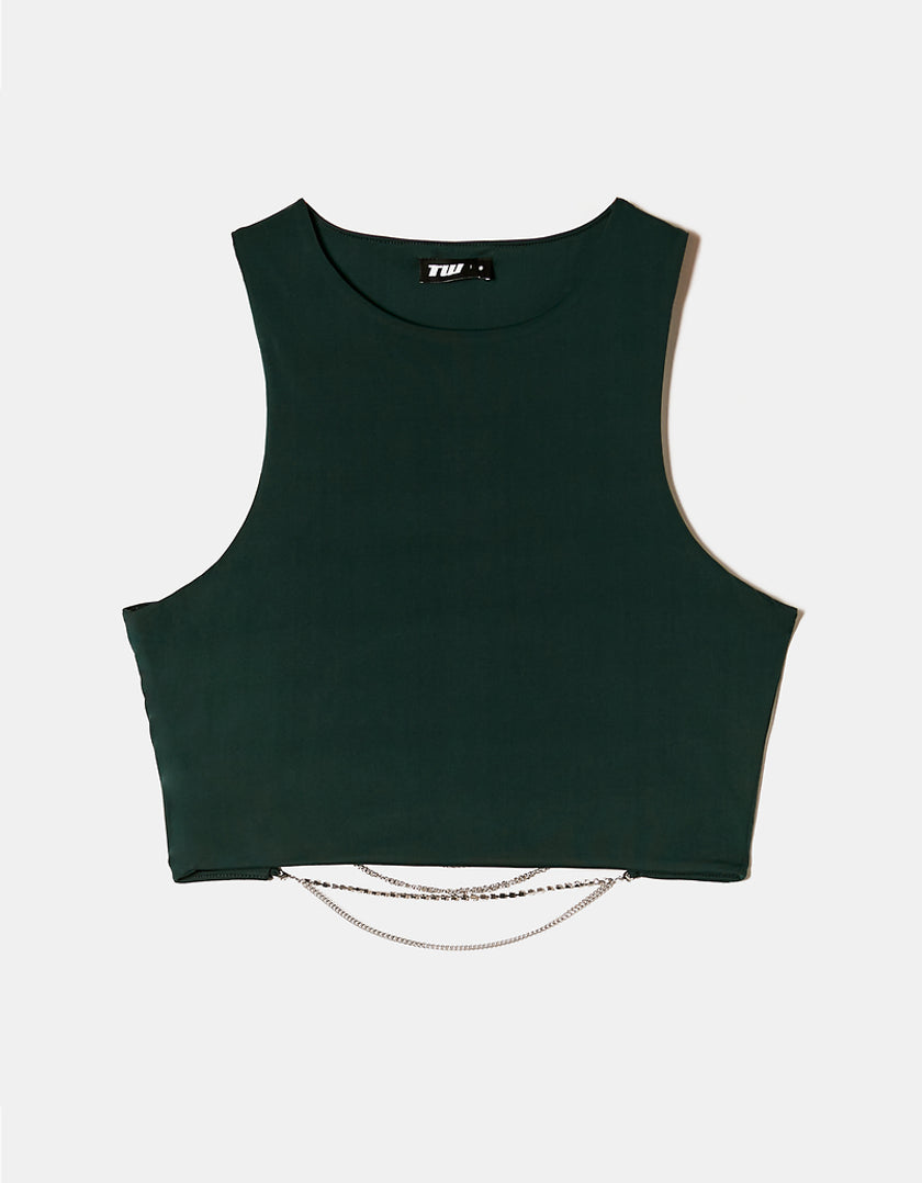 Ladies Green Top With Strass Cord-Front View