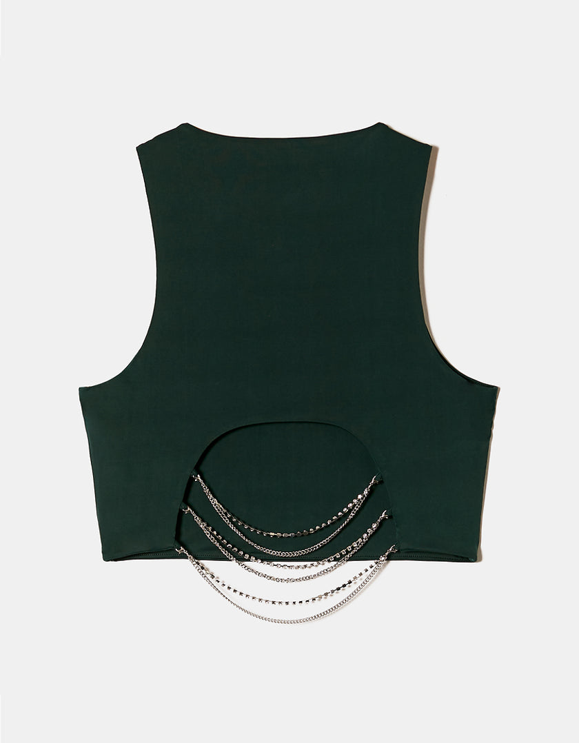 Ladies Green Top With Strass Cord-Back View