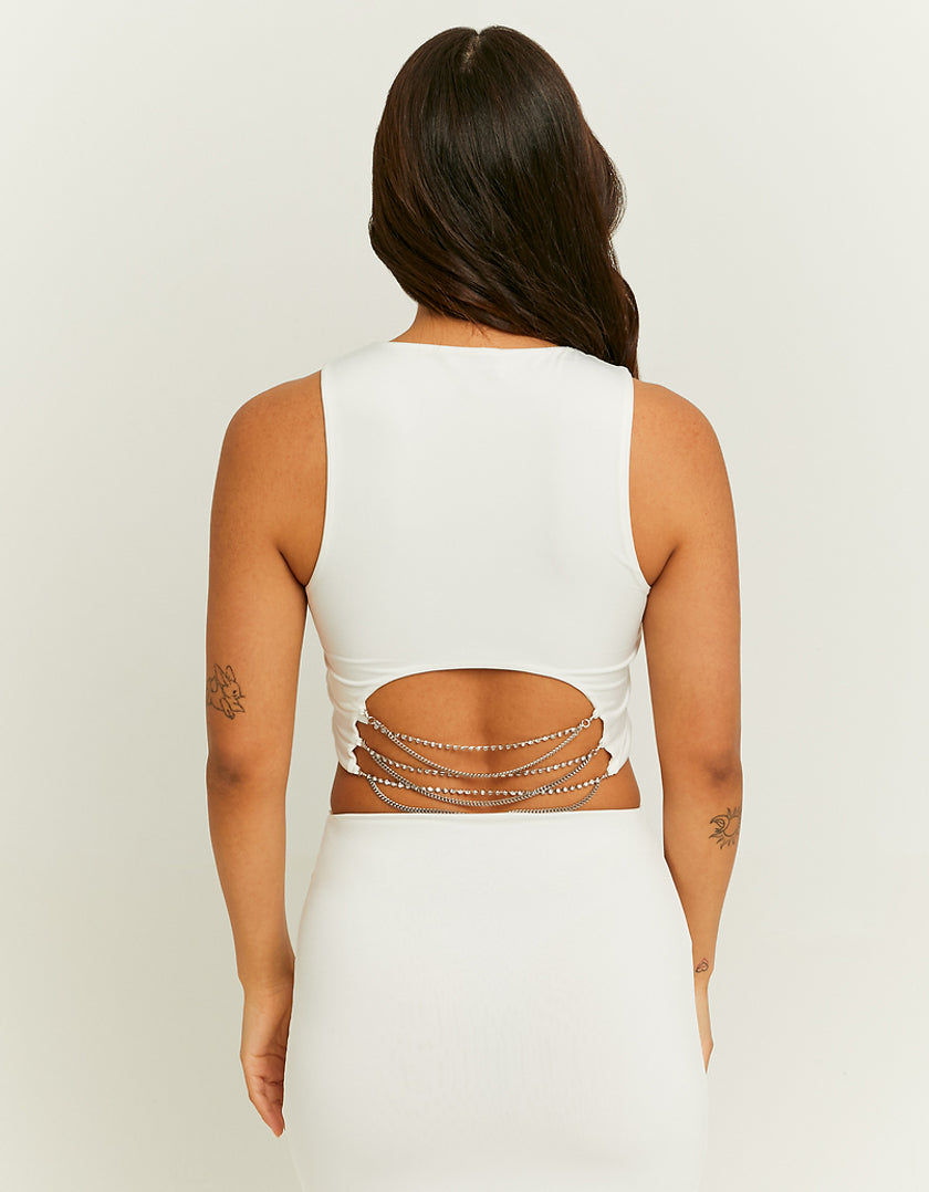 Ladies White Top With Strass Cord-Model Back View