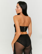 Tally Weijl Black Mesh Bandeau Top With Strass BLACK model front view