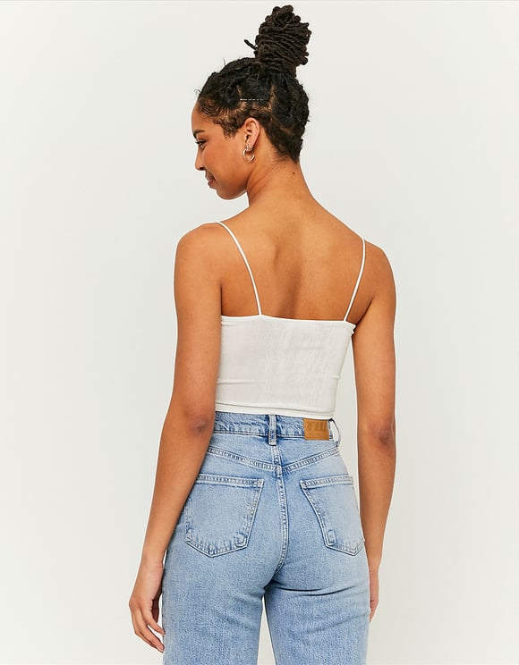 WHITE CROPPED TOP WITH RHINESTONES MODEL REAR VIEW