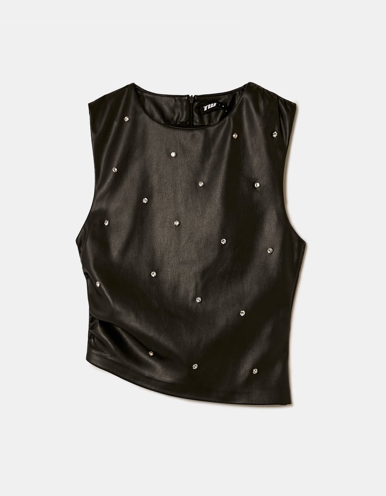 Ladies Black Top With Rhinestones-Ghost Front View