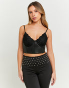 Tally Weijl Black Fake Leather Bralette With Lace Cup BLACK model front view