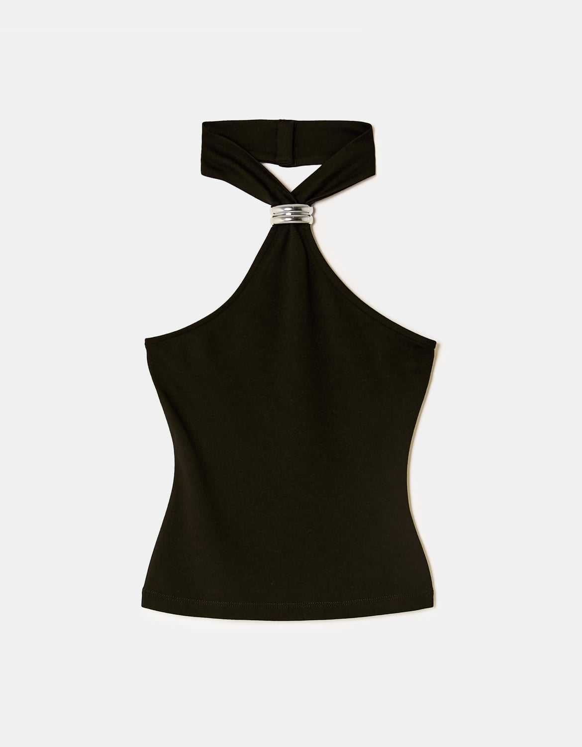 Ladies Black Halter Top With Metallic Detail-Ghost Front View