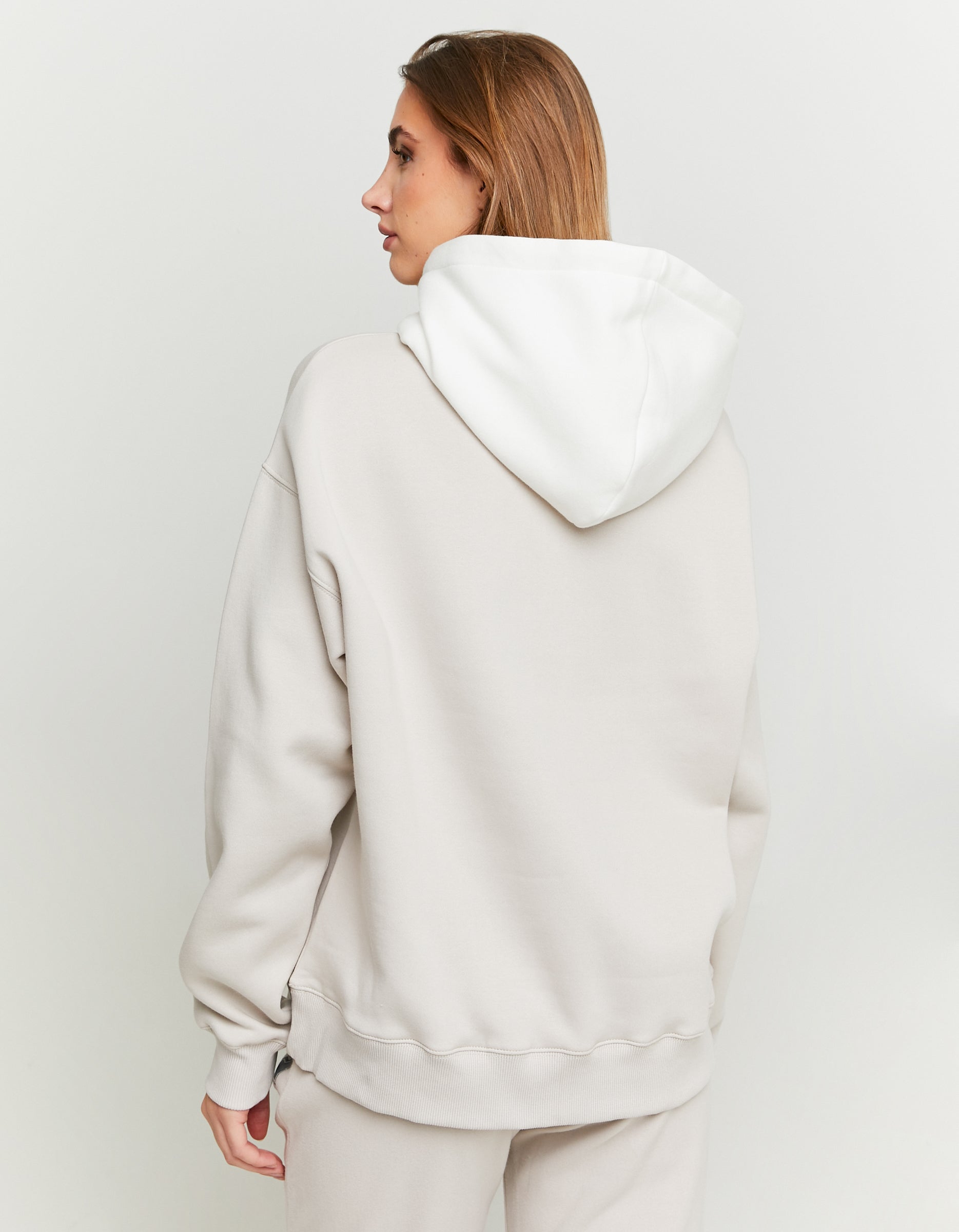 Ladies White/Beige Oversize Hoodie with Embroidery Patch-Back View