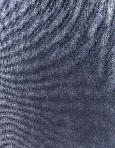 Ladies Denim Wash Oversize Printed Sweatshirt-Close Up View