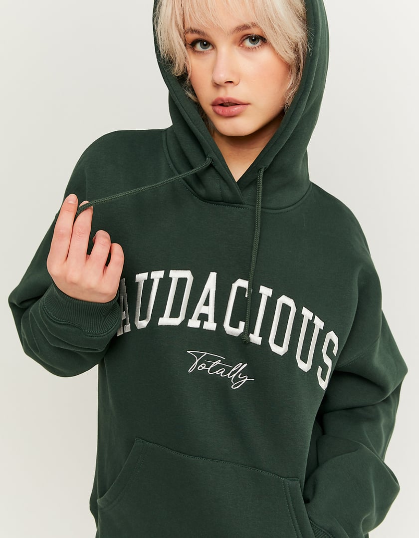 Ladies Green Oversized Printed Hoodie-Closer View of Front