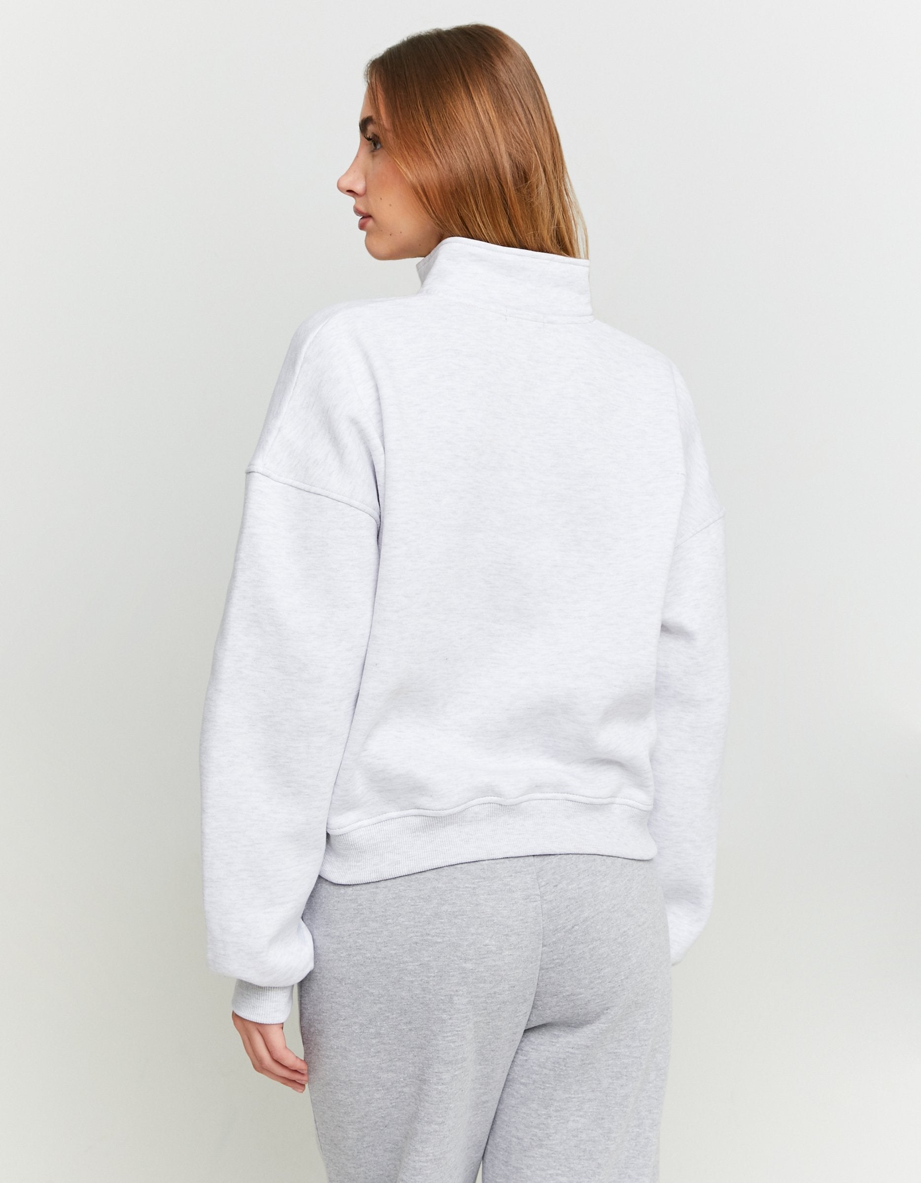 Ladies Grey Embroidery Sweatshirt-Model Back View