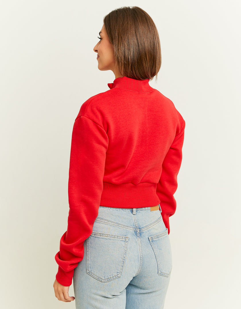 Ladies Red Cropped Sweatshirt-Model Back View