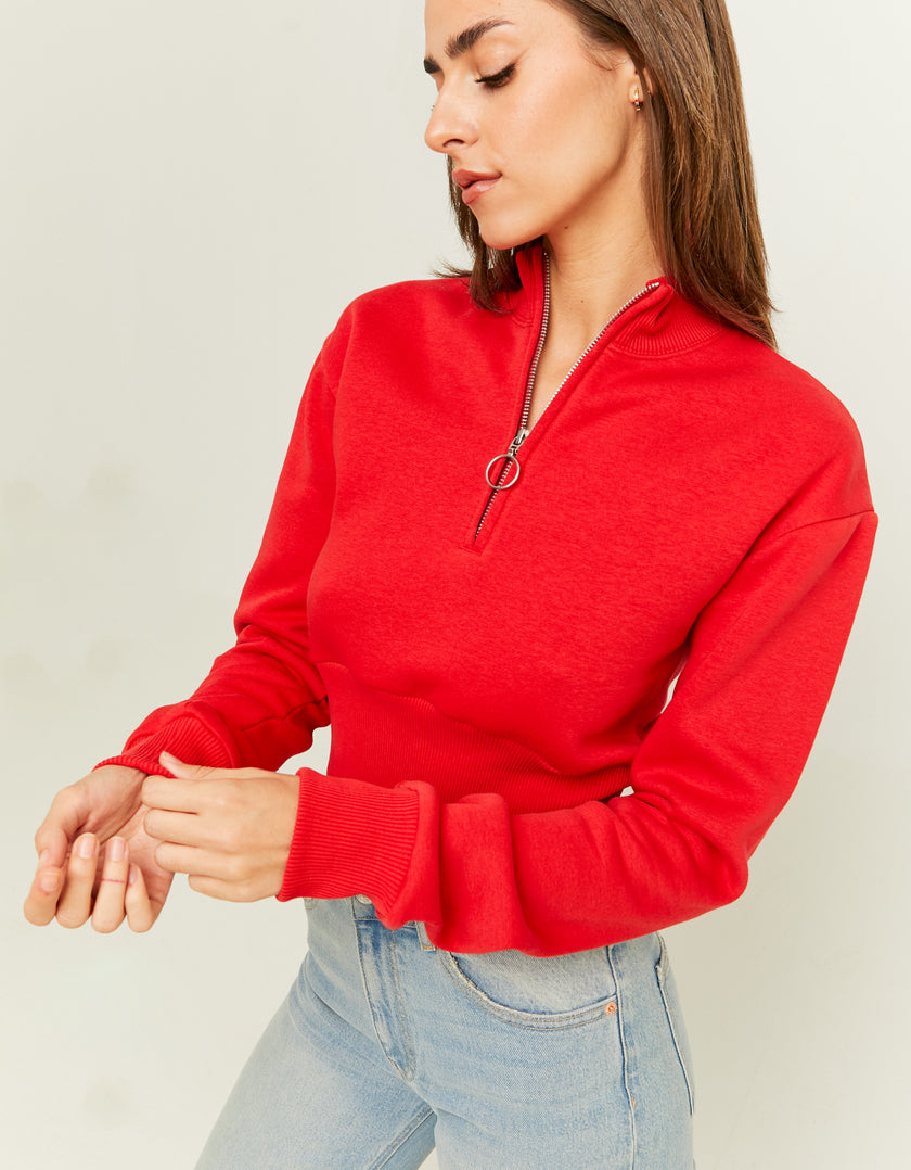 Ladies Red Cropped Sweatshirt-Side View