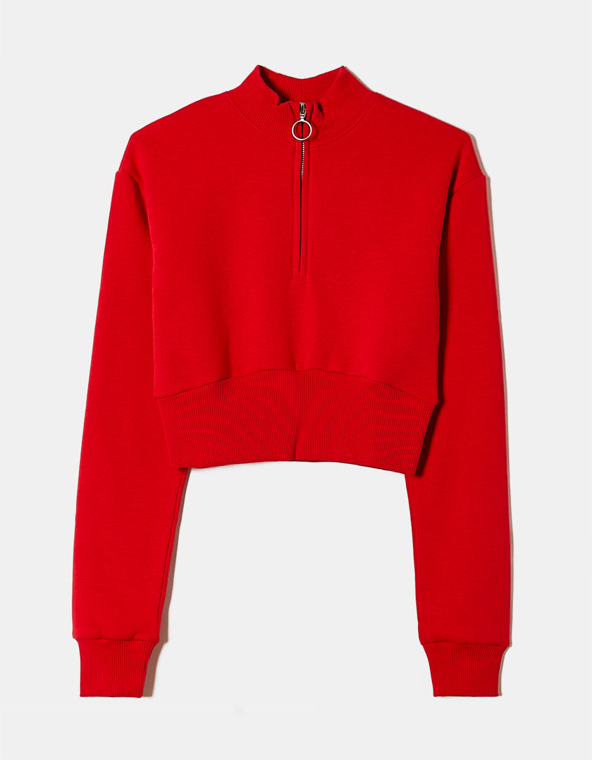 Ladies Red Cropped Sweatshirt-Ghost Front View