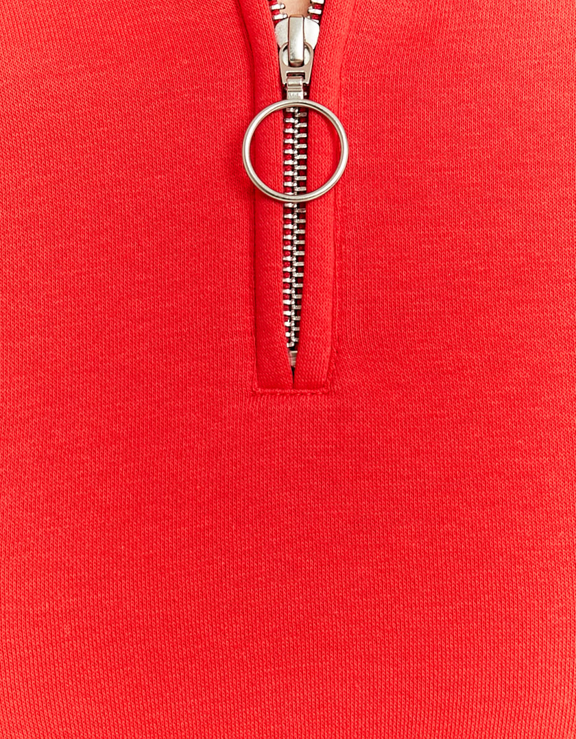 Ladies Red Cropped Sweatshirt-Zip Fastening View 