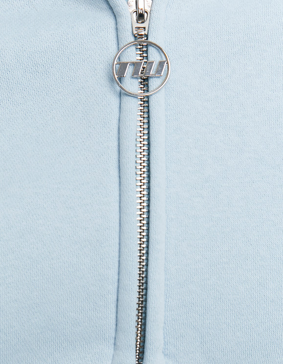 Detail view of Tally Weijl blue zip up hoodie silver zip pull