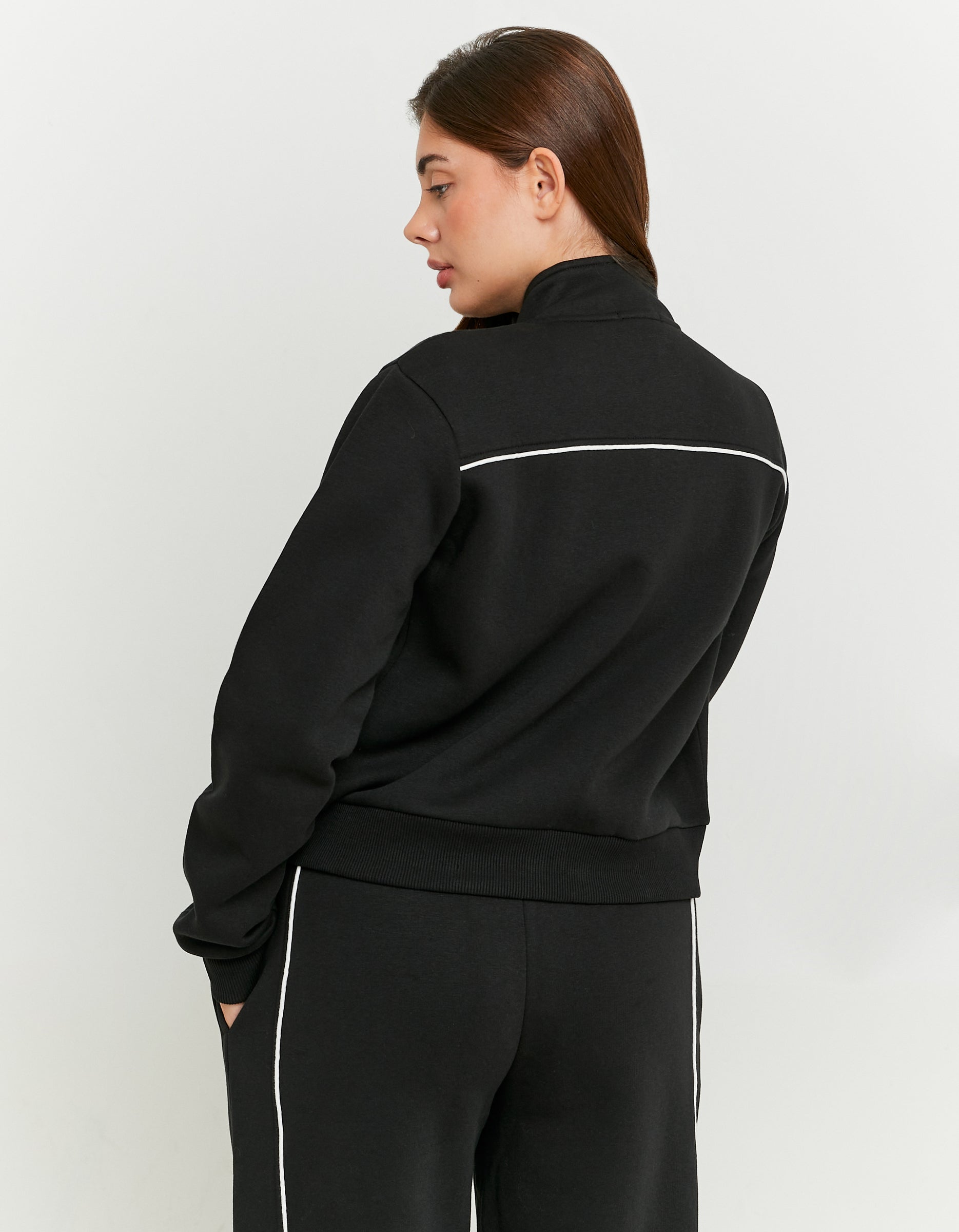 Ladies Black Zip Up Sweatshirt-Model Back View