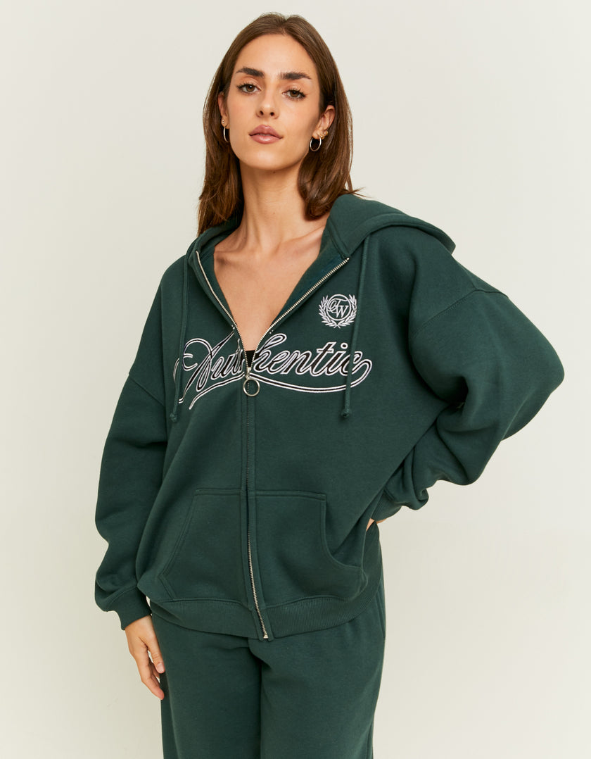 Ladies Green Oversized Hooded Sweatshirt-Model Front View