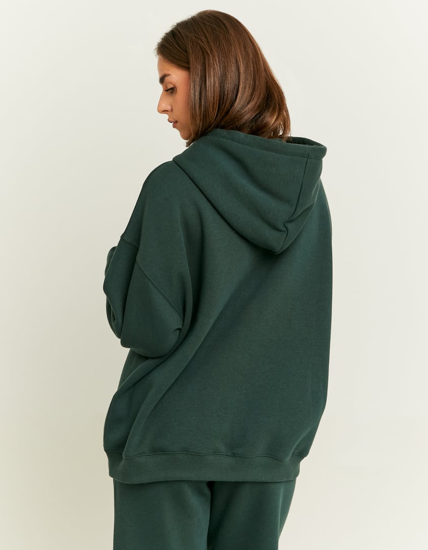 Ladies Green Oversized Hooded Sweatshirt-Model Back View