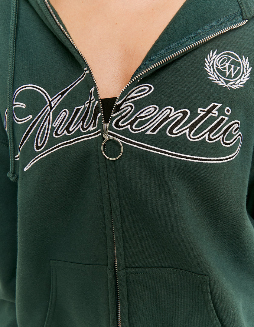 Ladies Green Oversized Hooded Sweatshirt-Close Up View