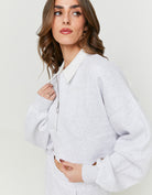 Tally Weijl Light Grey Cropped Sweatshirt With Polo Neck Grey model front view