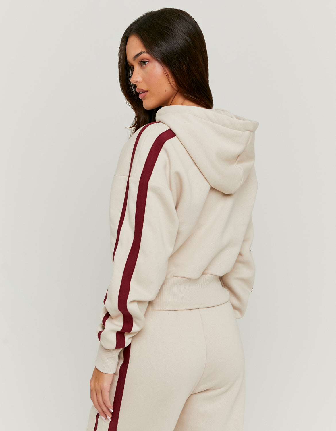 Ladies Beige Zip Up Hoodie With Print-Back View