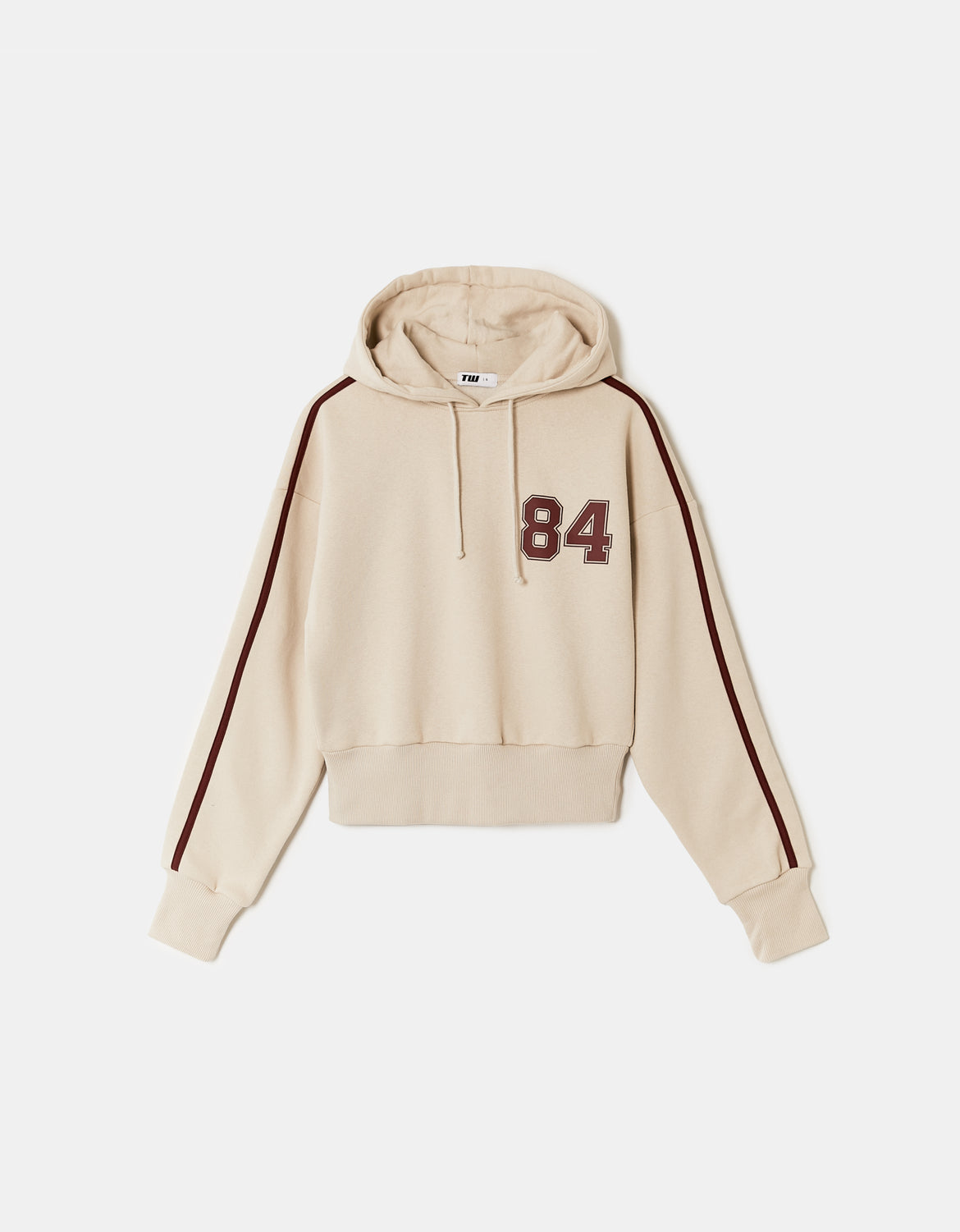 Ladies Beige Zip Up Hoodie With Print-Front View