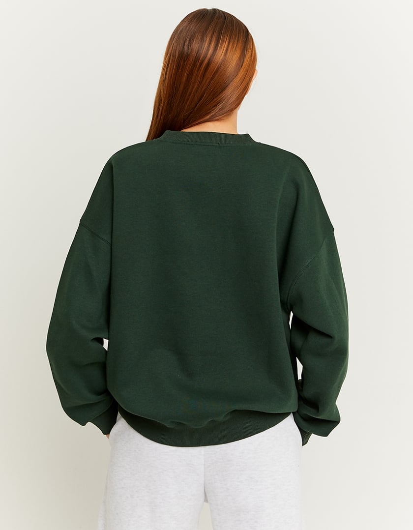 Ladies Green Oversize Printed Sweatshirt-Model Back View
