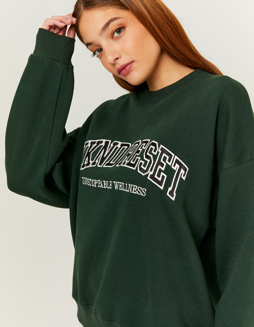Ladies Green Oversize Printed Sweatshirt-Side View