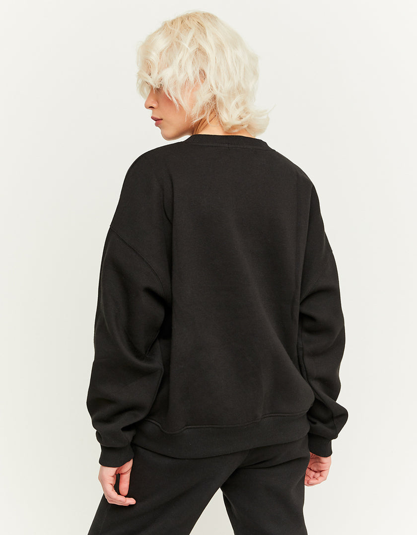 Ladies Black Oversize Printed Sweatshirt-Model Back View