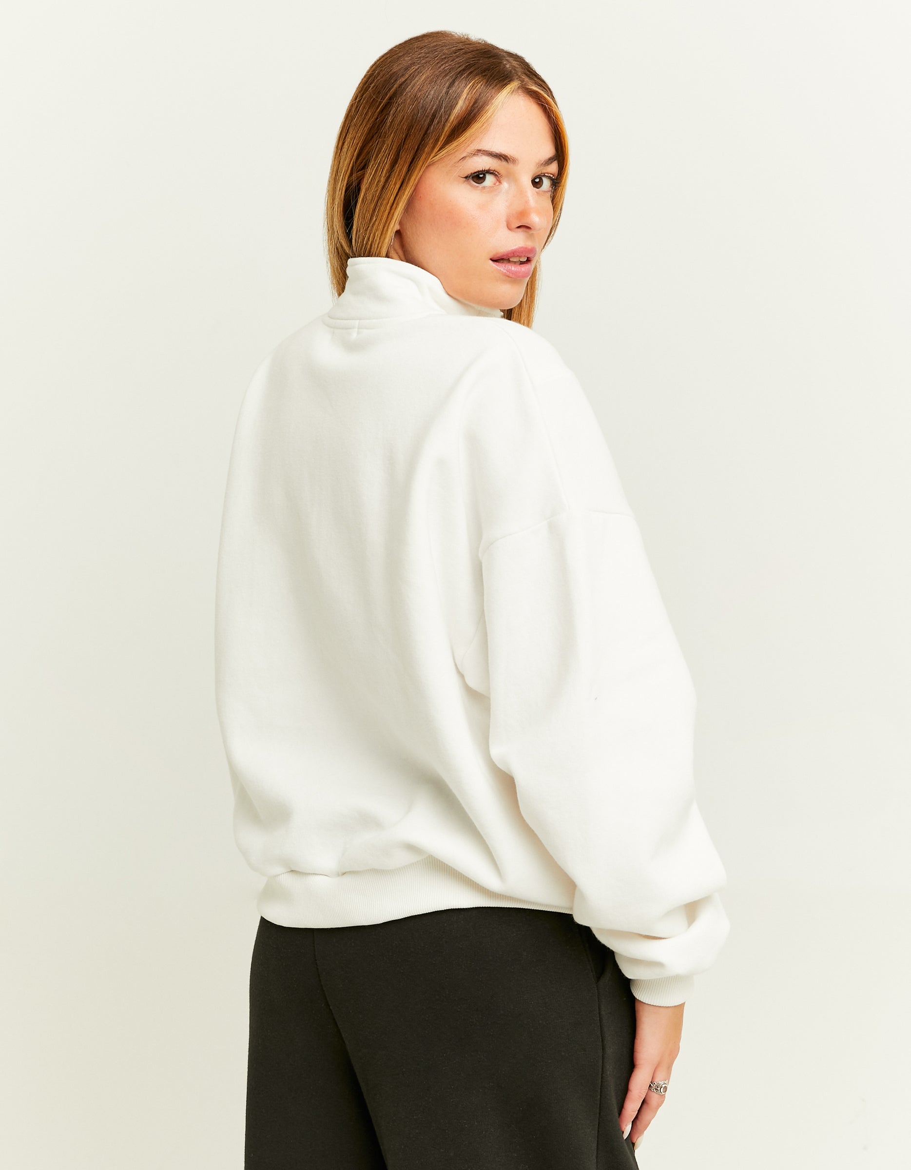 Ladies White CPH Print Sweatshirt-Model Back View