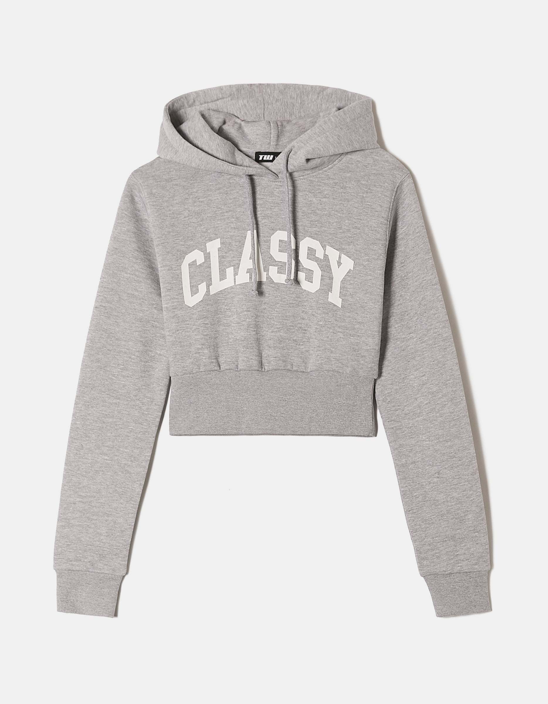 Ladies Grey Cropped Printed Hoodie-Ghost Front View