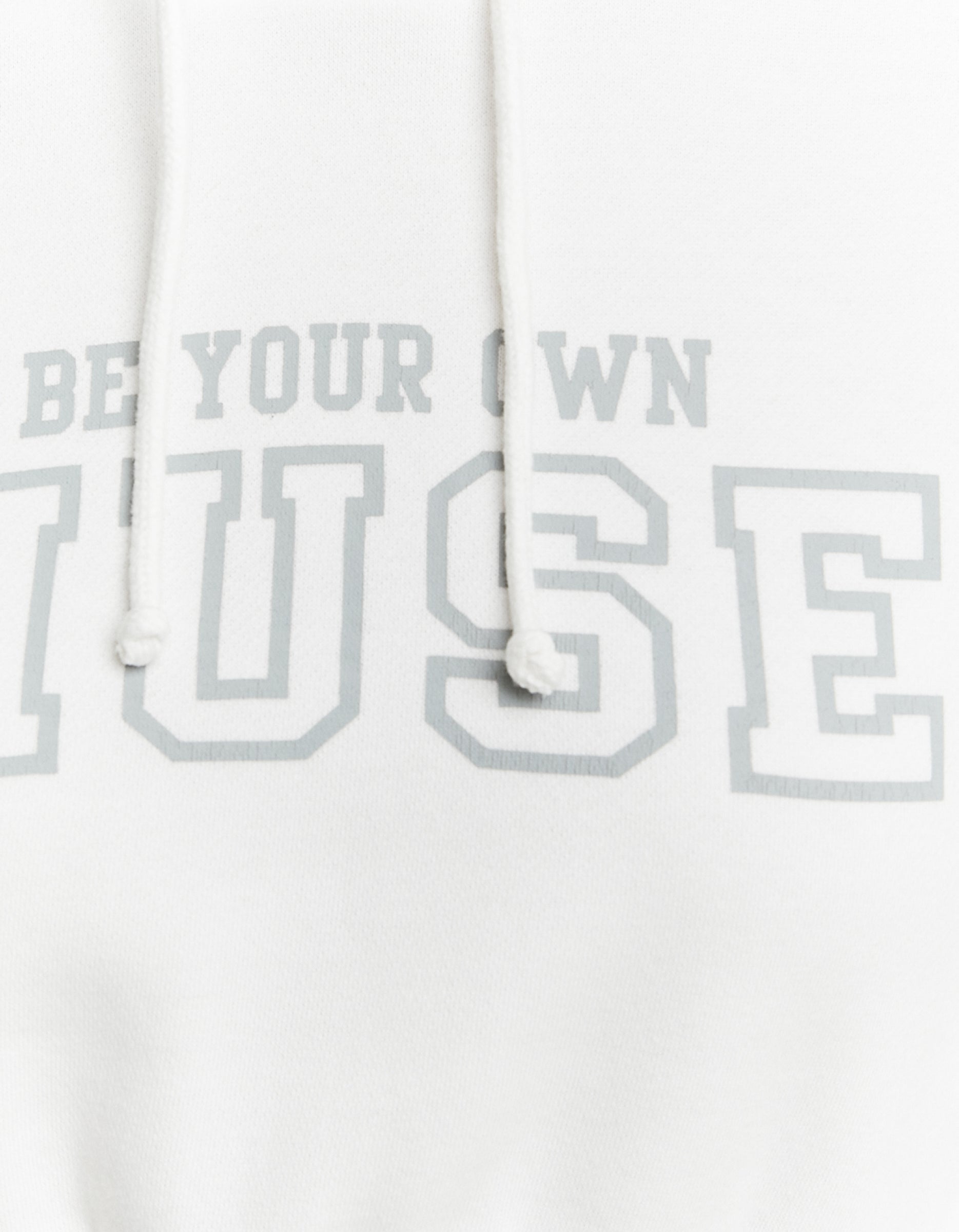 Ladies White Cropped Printed Hoodie-Close Up View