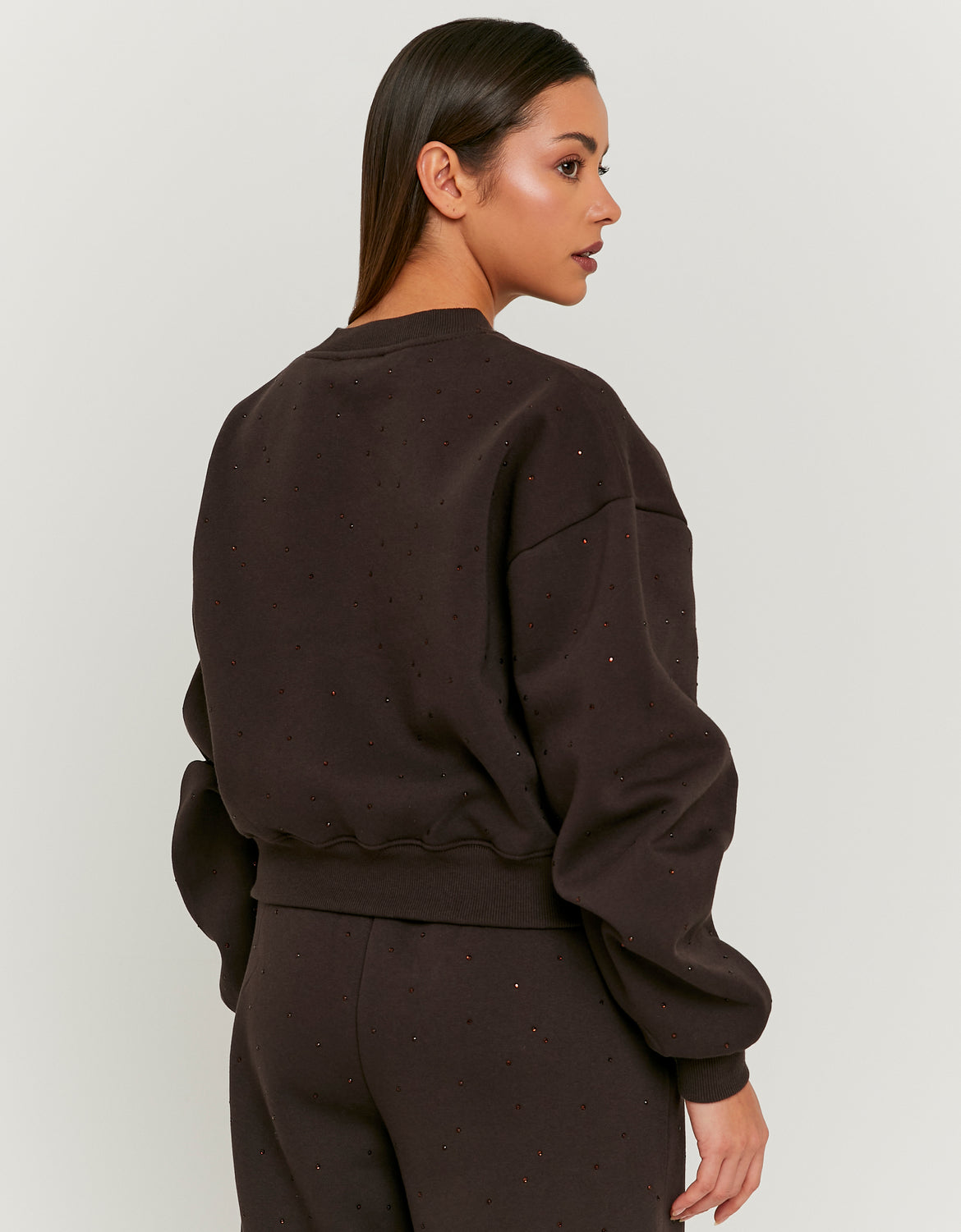 Ladies Brown Sweatshirt With Rhinestones-Back View
