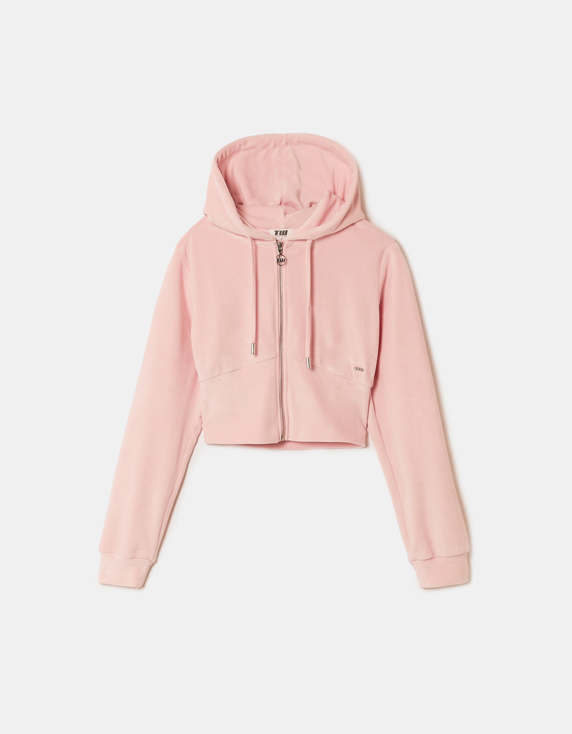 Ladies Pink Velvet Zip Up Hoodie-Ghost Front View
